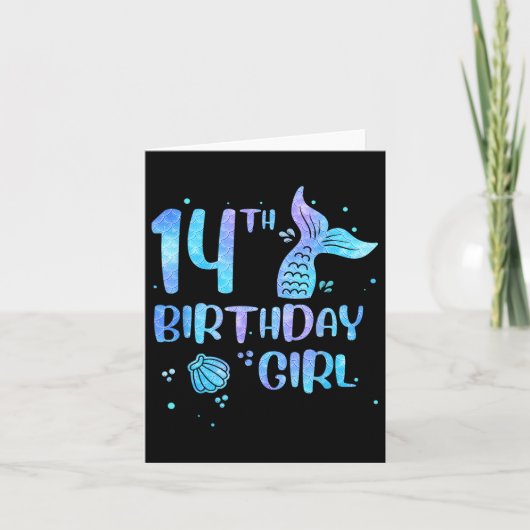14歳の誕生日を迎えた人魚姫 幼児の14歳のバックトゥエス カード (正面)