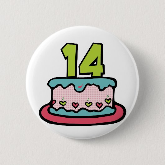 14歳の誕生日ケーキ 缶バッジ (正面)