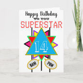 14歳の誕生日スーパースター青色（年齢指定可能） カード (正面)