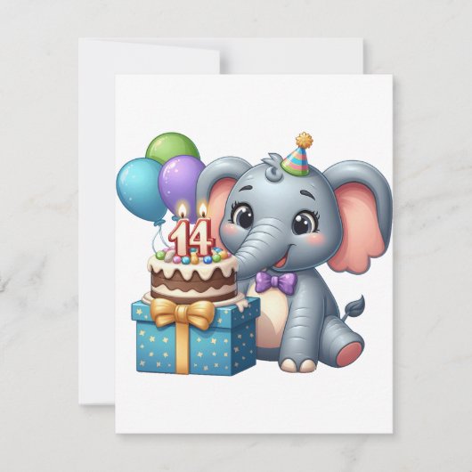 14歳の誕生日ゾウ ノートカード (正面)