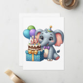 14歳の誕生日ゾウ ノートカード (正面/裏面インサイチュ)