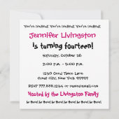 14歳の誕生日パーティーの招待テンプレートピンクブラック 招待状 (裏面)