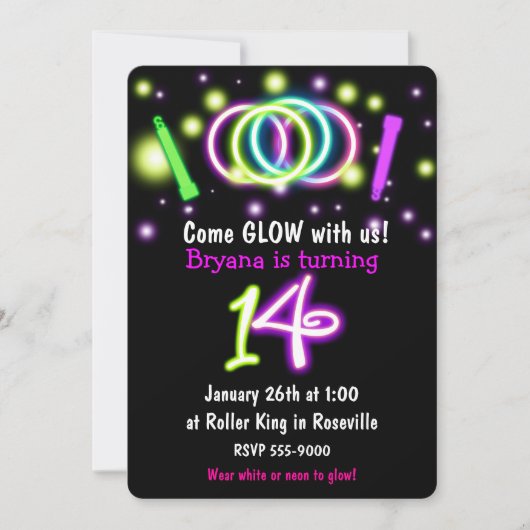 14歳の誕生日パーティーの招待状 - GLOW Lights 招待状 (正面)