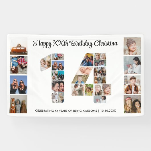 14歳の誕生日パーティー ナンバー14フォトコラージュ 横断幕 (横)