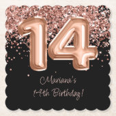 14歳の誕生日パーティー ローズゴールド ブラック ペーパーコースター (正面)