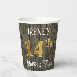 14歳の誕生日パーティー - 偽の金と偽の木の外観 紙コップ