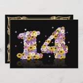 14歳の誕生日パーティー 花の文字 招待状 (正面/裏面)