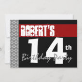 14歳の誕生日パーテモダンィー赤と白の2D 招待状 (正面)
