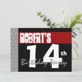 14歳の誕生日パーテモダンィー赤と白の2D 招待状 (スタンド正面)