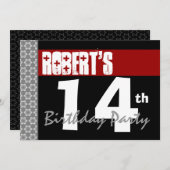 14歳の誕生日パーテモダンィー赤と白の2D 招待状 (正面/裏面)