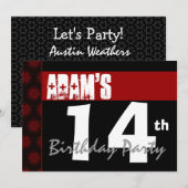 14歳の誕生日パーテモダンィー赤と白 招待状 (正面/裏面)