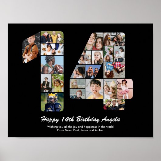 14歳の誕生日プレゼントに最適なカスタムフォトコラージュ ポスター (正面)