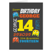 14歳の誕生日名前をカスタムするイエローブルーピクセルゲーマー (正面)