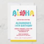 14歳の誕生日招待状トロピカルアロハハワイアン 招待状 (正面)