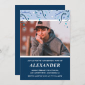 14歳の誕生日招待状写真ネイビーブルー 招待状 (正面/裏面)