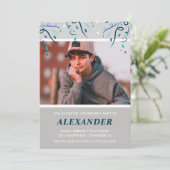 14歳の誕生日招待状少年紙吹雪フォトブルー 招待状 (スタンド正面)