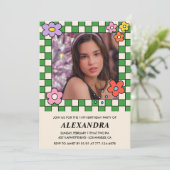 14歳の誕生日招待状 レトロ グルーヴィー フラワー 招待状 (スタンド正面)