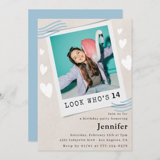 14歳の誕生日招待状 招待状 (正面/裏面)