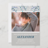 14歳の誕生日招待状 男の子 コンフェッティ フォト ネイビー 招待状 (正面)