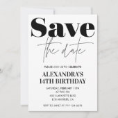 14歳の誕生日招待状 黒 白 Save the date 招待状 (正面)