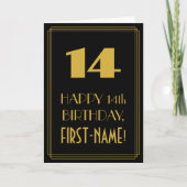 14歳の誕生日 - アールデコ調の見た目「14」と名前 カード (正面)