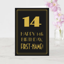 14歳の誕生日 - アールデコ調の見た目「14」と名前 カード