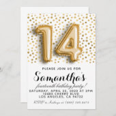 14歳の誕生日 ゴールド ポルカドット ご招待 招待状 (正面/裏面)