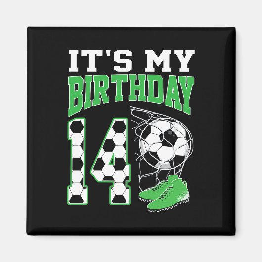 14歳の誕生日 サッカー パーティー 14歳 少年 マグネット (正面)