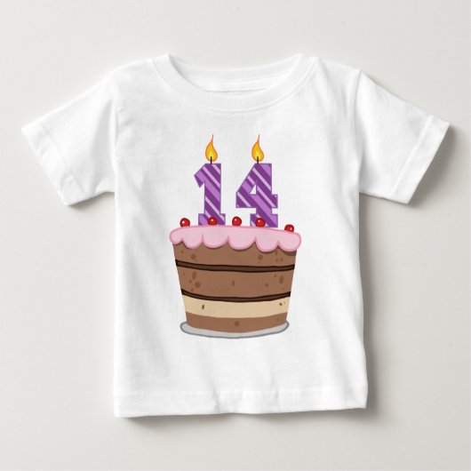 14歳オンお誕生日ケーキ ベビーTシャツ (正面)