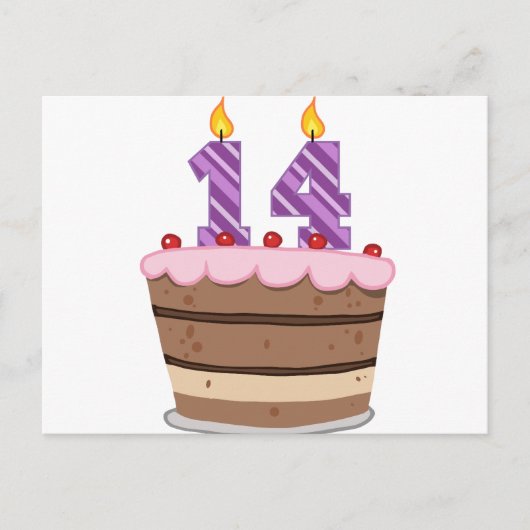 14歳オンお誕生日ケーキ ポストカード (正面)