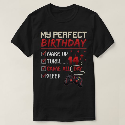 14歳ゲーマーギフトボーイ10代の14thパーフェクト誕生 tシャツ (デザイン正面)