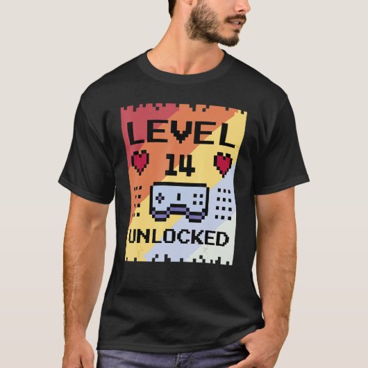 14歳誕生日ゲーマーレベル変数Unlocke Tシャツ (正面)
