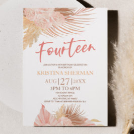 14歳 ボーホー ピンク フラワー 14歳 誕生日パーティー 招待状