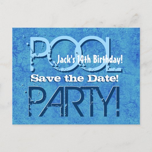 14番目の誕生日プールパーティー保存日付V014 案内ポストカード (正面)