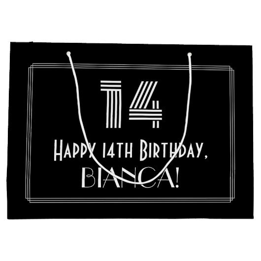 14番目の誕生日:インスパイアアールデコの「14」の外観と名前 ラージペーパーバッグ (裏面)