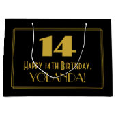 14番目の誕生日:インスパイアアールデコの「14」の外観と名前 ラージペーパーバッグ (正面)