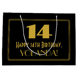 14番目の誕生日:インスパイアアールデコの「14」の外観と名前 ラージペーパーバッグ