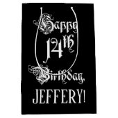 14番目の誕生日: ファンシー、スクリプエレガントト+名前をカスタムする ミディアムペーパーバッグ (正面)