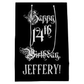 14番目の誕生日: ファンシー、スクリプエレガントト+名前をカスタムする ミディアムペーパーバッグ (裏面)