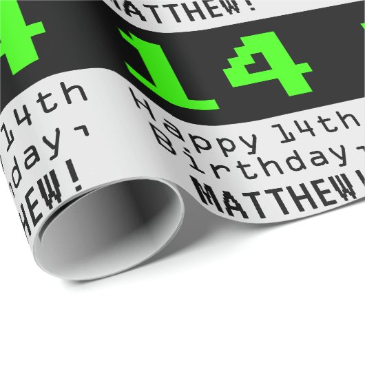 14番目の誕生日- Nerdy / オタク系のスタイル"14"と名前 ラッピングペーパー (ロールコーナー)