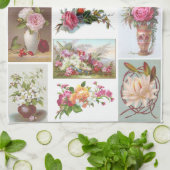 14花柄のビクトリア時代の人貿易はコラージュを梳きます キッチンタオル (折り畳み)