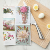 14花柄のビクトリア時代の人貿易はコラージュを梳きます キッチンタオル (四つ折り)