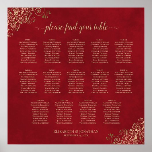 14表フリリー結婚の座席表(赤と金ゴールド) ポスター (正面)
