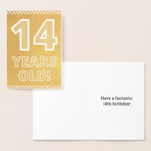 14誕生日はっきりした「14歳!」 ゴールドフォイルカード 箔カード