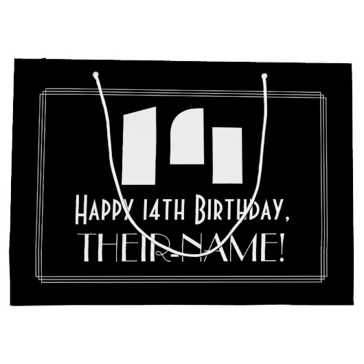 14誕生日インスパイア~アールデコルック"14" +名前 ラージペーパーバッグ (裏面)