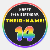 14誕生日カラフル:レインボー# 14,名前をカスタムする ラウンドシール (正面)