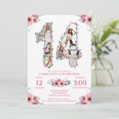 14誕生日ガールフォトコラージピンクフラワーホワイト 招待状 (スタンド正面)