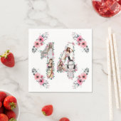 14誕生日ガールフラワーフォトコラージホワイト スタンダードカクテルナプキン (インサイチュ)