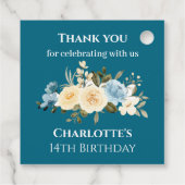 14誕生日ティール(緑がかった色)フォトコラージフラワーイエロー フェイバータグ (裏面)