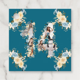 14誕生日ティール（緑がかった色）フォトコラージフラワーイエロー フェイバータグ